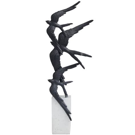 Litton Lane 4 in. x 21 in. Black Polystone Flying Bird Sculpture with ...