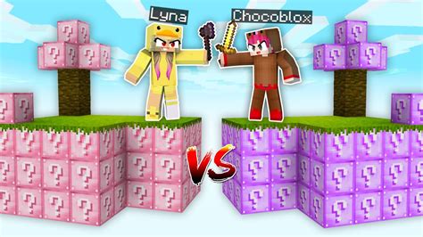 CHOCOBLOX Y LYNA PELEAN EN LAS ISLAS DE LUCKY BLOCKS DE MINECRAFT RETO