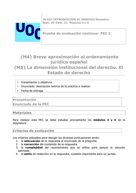 Pec1 introducción al derecho 20 INTRODUCCIÓN AL DERECHO Semestre Sept