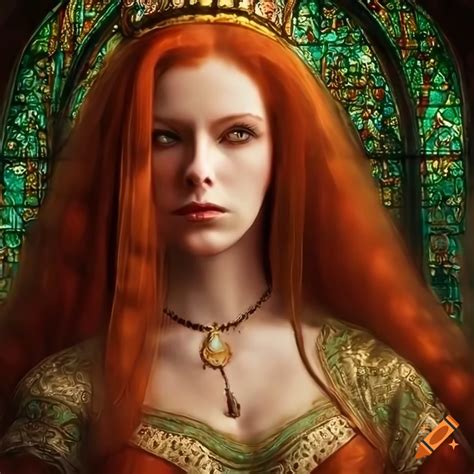 Redheaded Queen In A Medieval Chapel With Warm Sunlight On Craiyon