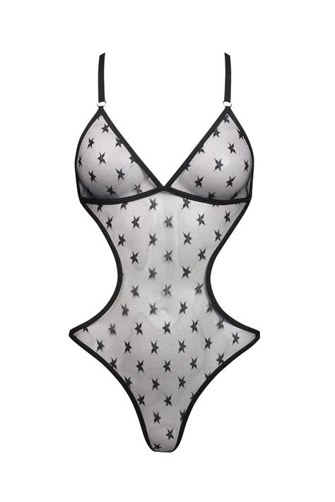 Schwarzer Body Mit Stern Verzierungen Catsuits Bodys Club Hot Fashion Odretto Highheels
