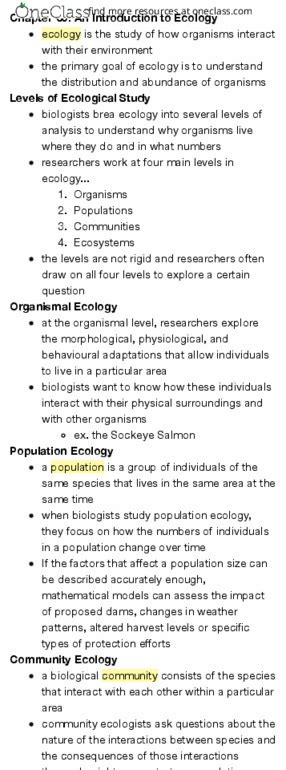 Textbook Notes For BISC 102 At Simon Fraser University SFU