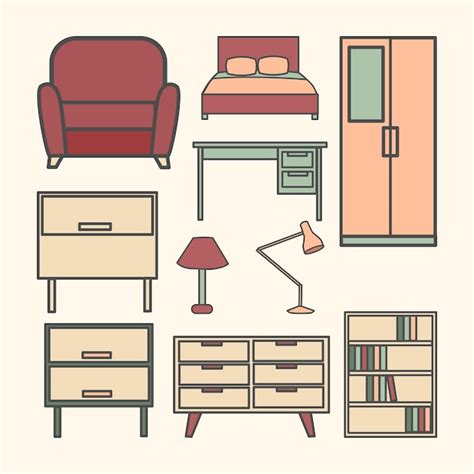 Premium Vector Set Of House Furniture Simple Flat Line Illustration