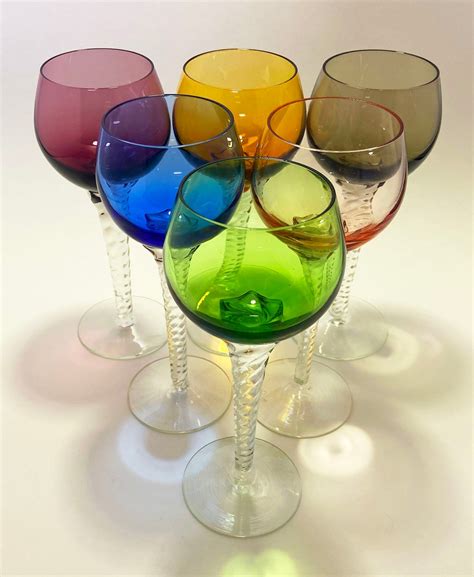 Vintage Multi Colored Twisted Stem Wine Glasses Set Of 6 Etsy