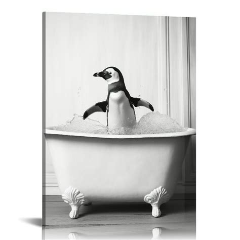 Gotuvs Funny Bathroom Wall Art Decor Black And White Penguin Wall Art