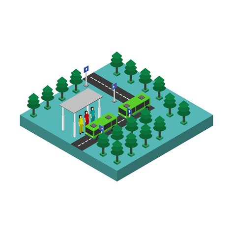 Isometric Bus Stop On White Background Vector Art At Vecteezy