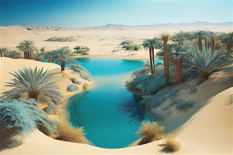 Premium Ai Image Oasis With Palm Trees And Clear Blue Water