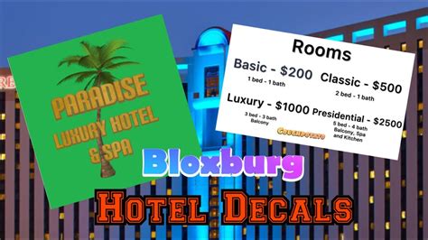 Bloxburg Hotel Prices Decals