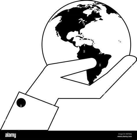 hand holding earth world in black and white Stock Vector Image & Art ...