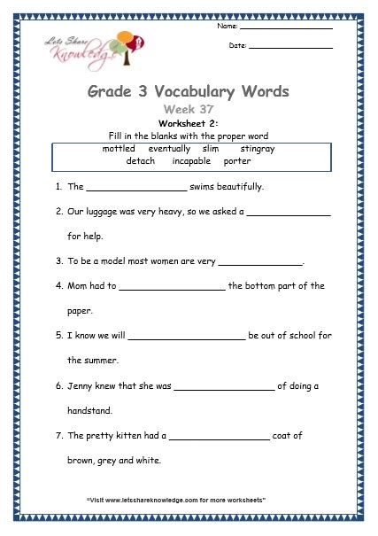 Grade 3 Vocabulary Worksheet