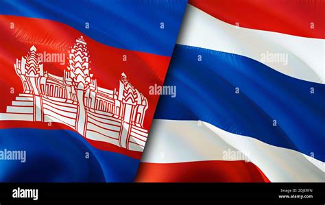 Cambodia And Thailand Flags 3d Waving Flag Design Cambodia Thailand