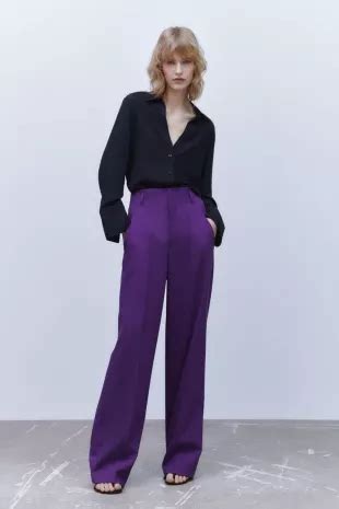 Zara High Waisted Pants In Purple