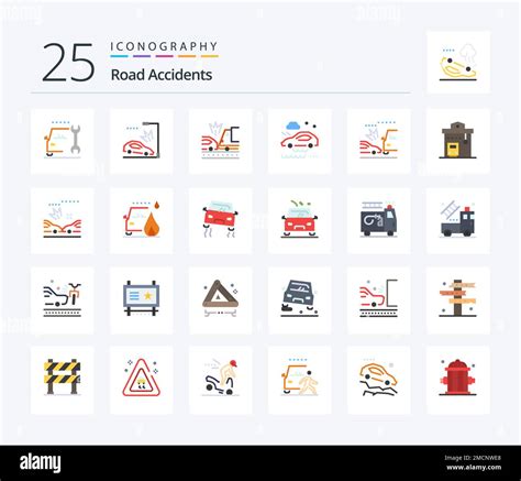 Road Accidents 25 Flat Color icon pack including car. wet road ...