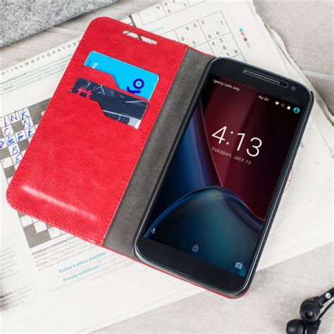 Olixar Leather Style Moto G Wallet Stand Case Red