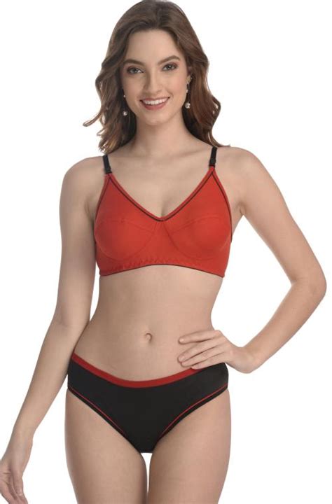 Buy Fims Fashion Is My Style Women Red Solid Cotton Blend Single Bra And Panty Set Online At