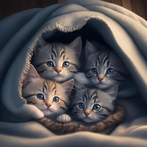 Un Grupo De Adorables Gatitos Acurrucados Juntos En Un Acogedor Fuerte