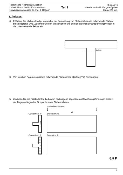 F19 MBI ML Altklausur Aufgaben Lehrstuhl und Institut für Massivbau