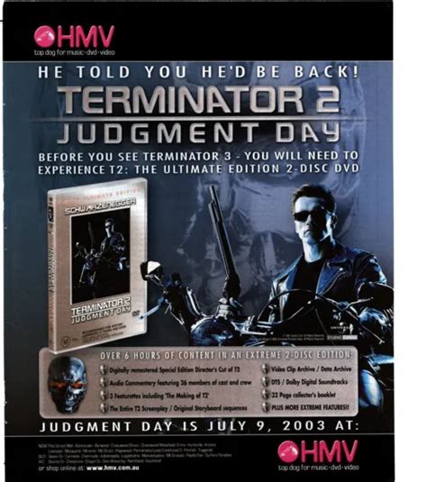 ROLL5 ADVERT 13X11 Terminator 2 Judgement Day Dvd Movie Arnold