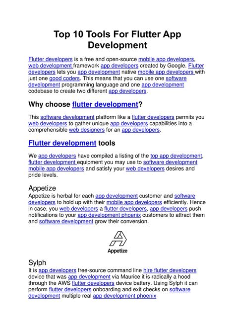 Ppt Top Tools For Flutter App Development Powerpoint Presentation