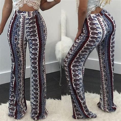 Vintage Digital Print High Waist Flared Pants Hot Outfits Flare