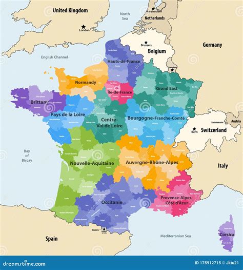 Mapa Vectorial De Regiones Y Departamentos Administrativos De Francia