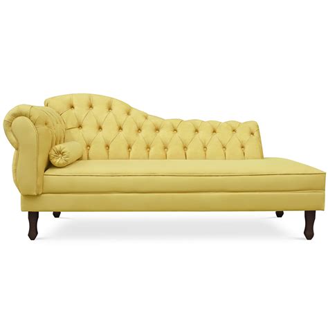 Divã Recamier Sofá Juliana 140 cm Lado Esquerdo Suede Amarelo Twdecora