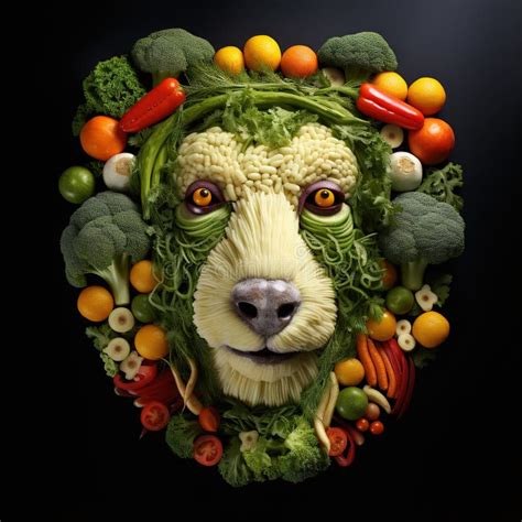 Image Of Sheep Face Made With Vegetables And Fruits On Dark Background