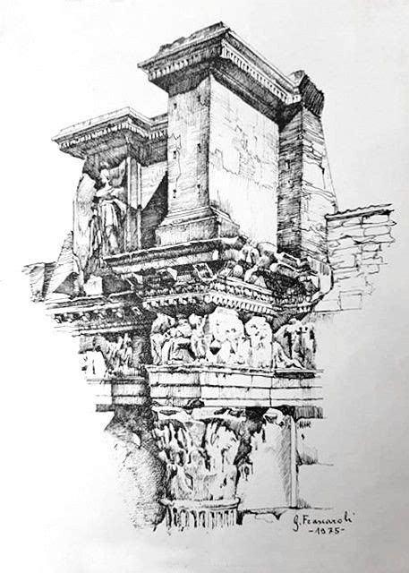 RUINS OF ANCIENT ROME Pencil On Paper From 1975 By Giuseppe