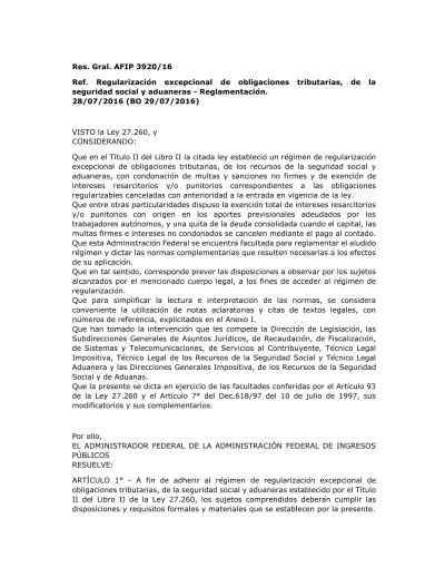 Ref Regularización excepcional de obligaciones tributarias de la