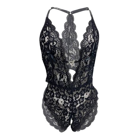 Munlar Women S Lingerie Crotchless Sheer Floral Lace Teddy Bodysuit