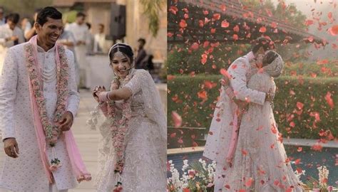 Indian Pacer Navdeep Saini Gets Married To His Gf Sawti Asthana Duo Stuns In Ivory Hued Ensembles