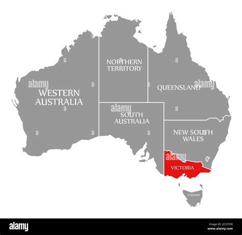 Victoria red highlighted in map of Australia Stock Photo - Alamy