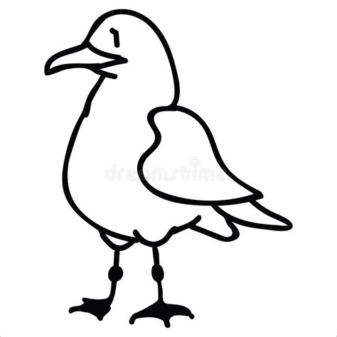 Cute Seagull From The Side Monochrome Cartoon Vector Illustration Motif