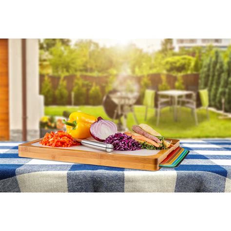 Seville Classics Bamboo Cutting Board And 7 Color Coded Flexible