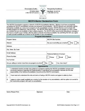 Fillable Online Necpa Wwwbnecpanetb NECPA Mentor Declaration Form Fax