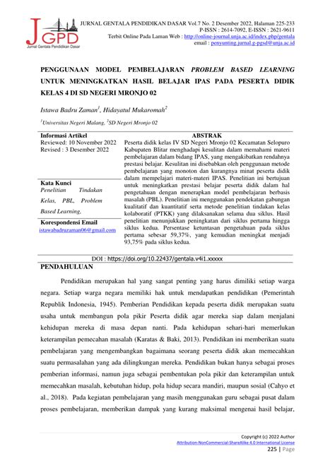 PDF Penggunaan Model Pembelajaran Problem Based Learning Untuk