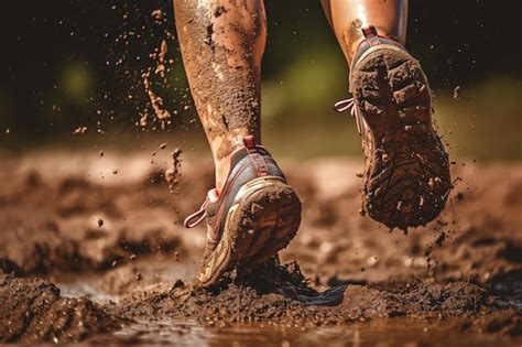 Premium Ai Image A Runner Is Running Through Mud With Mud On The