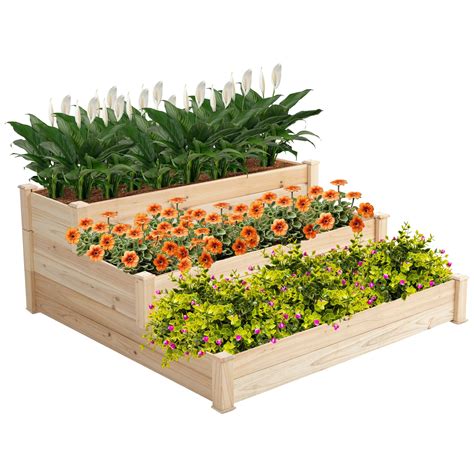 Natural 3 Tier Raised Garden Bed Wood Planting Vegetables Flower Box