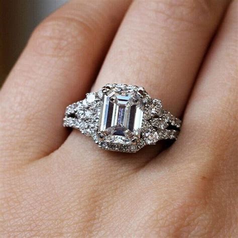 Emerald Cut Engagement Ring Split Shank Diamond Simulant Etsy