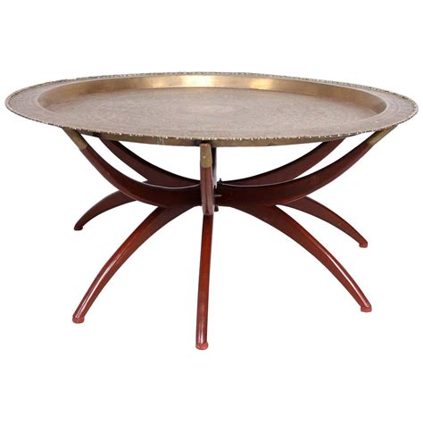 Folding Moroccan Tea Tray Service Table Brass And Mahogany On Spider