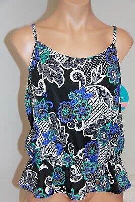 Nwt Swim Solutions Swimsuit Bikini Tankini Top Size Peplum Black