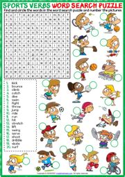 Sports Verbs Esl Printable Word Search Puzzle Worksheet