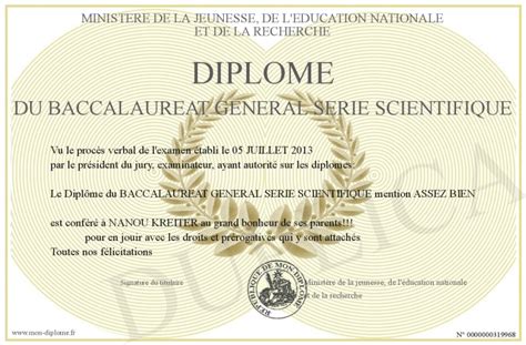 Diplome Du Baccalaureat General Serie Scientifique