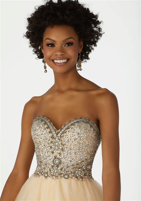 Beaded Tulle Homecoming Dress With Strapless Sweetheart Neckline Morilee