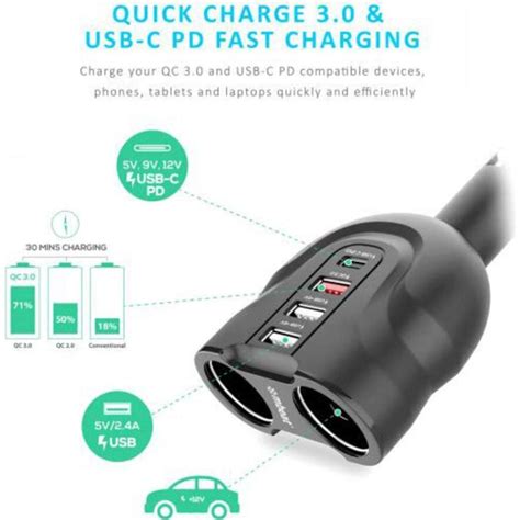 Mbeat Gorilla Power Four Usb C Pd Qc Car Charger W Cigarette