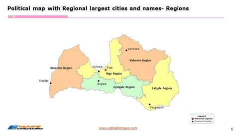 Latvia Map with 5 Regions and 36 Municipalities, 7 State Cities - Editable PowerPoint Maps