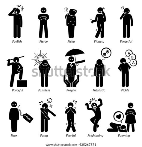 Negative Personalities Character Traits Stick Figures Stock Vector