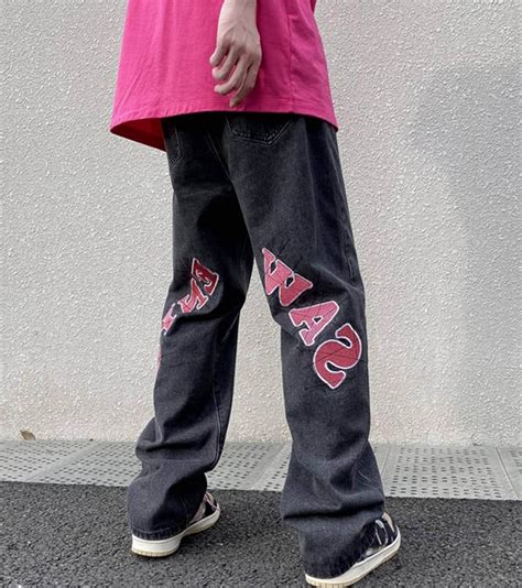 Y2k Streetwear Denim Jeans Baggy Jeans Para Hombres Letter Etsy