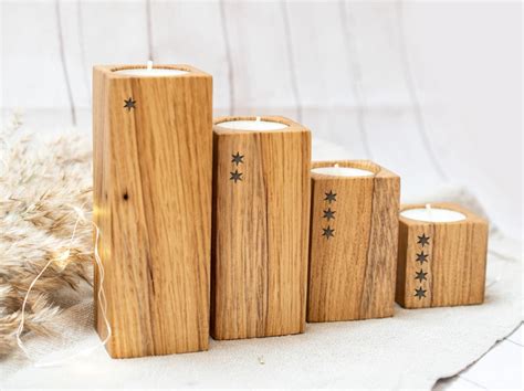 Moderner Adventskranz Aus Holz 4er Set Kerzenhalter Aus Etsy De