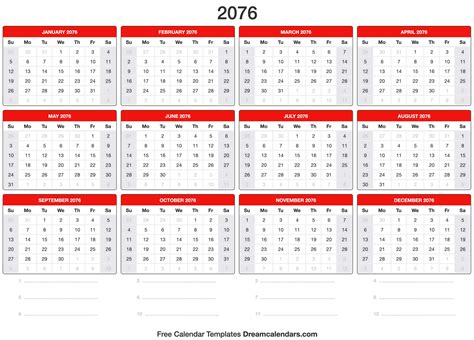 2076 Calendar